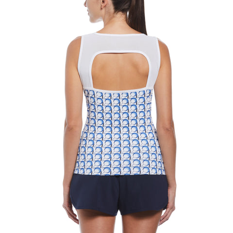 Tennis Print V-Neck Tank Top (Bright White) 