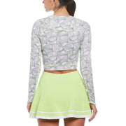 Tennis Racket Print Sun Protection Cropped Tennis Shirt (Bright White) 