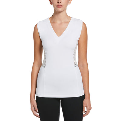 V-Neck Tennis Top with Lace Inserts (Bright White) 
