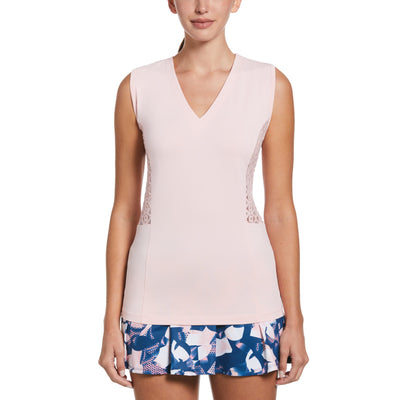 V-Neck Tennis Top with Lace Inserts (First Blush) 