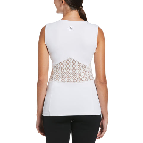 V-Neck Tennis Top with Lace Inserts (Bright White) 