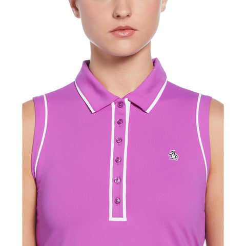 Veronica Sleeveless Golf Polo Shirt (Purple Cactus Flower) 