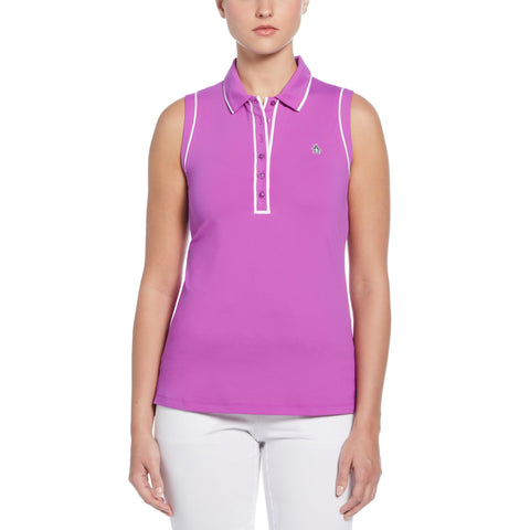 Veronica Sleeveless Golf Polo Shirt (Purple Cactus Flower) 