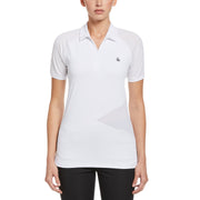 Zip Front Asymmetrical Mesh Polo Golf Shirt (Bright White) 