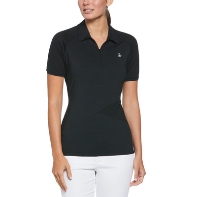 Zip Front Asymmetrical Mesh Polo Golf Shirt (Caviar) 