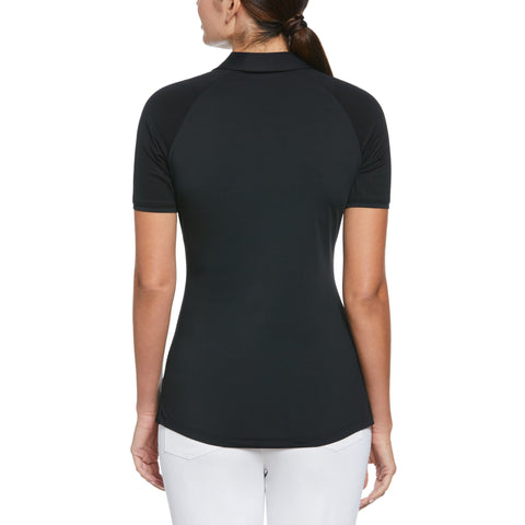 Zip Front Asymmetrical Mesh Polo Golf Shirt (Caviar) 