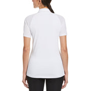 Zip Front Asymmetrical Mesh Polo Golf Shirt (Bright White) 