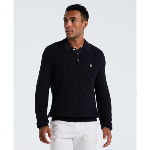 Cotton Zigzag Stitch Sweater Polo (Dark Sapphire) 