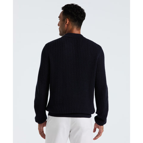 Cotton Zigzag Stitch Sweater Polo (Dark Sapphire) 