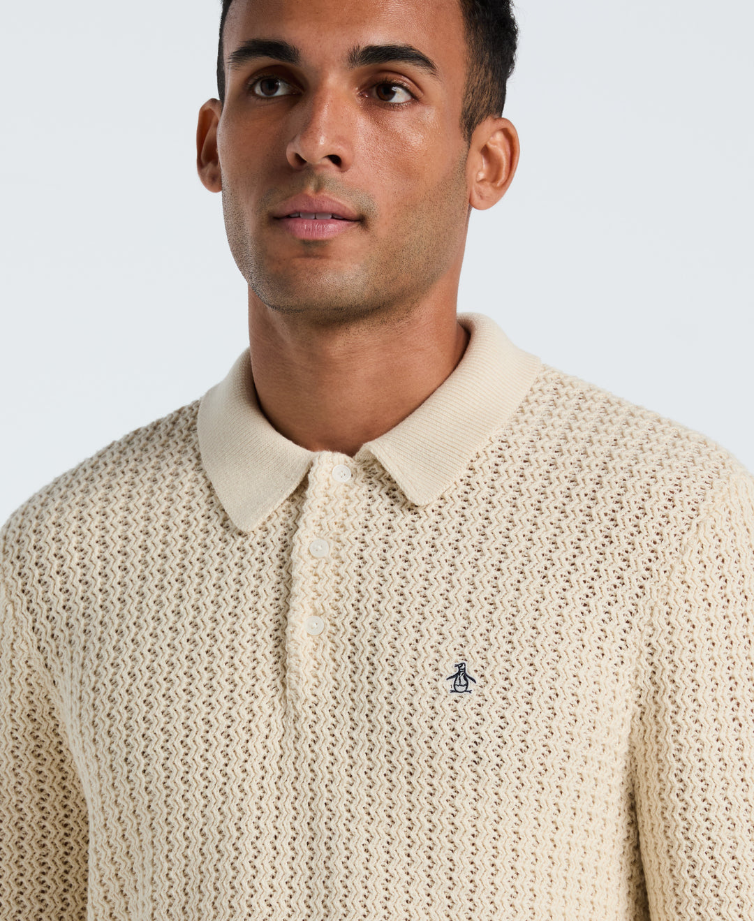 Cotton Zigzag Stitch Sweater Polo (Birch) 