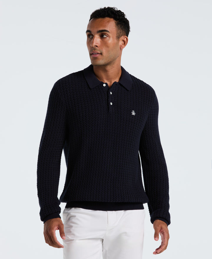 Cotton Zigzag Stitch Sweater Polo (Dark Sapphire) 