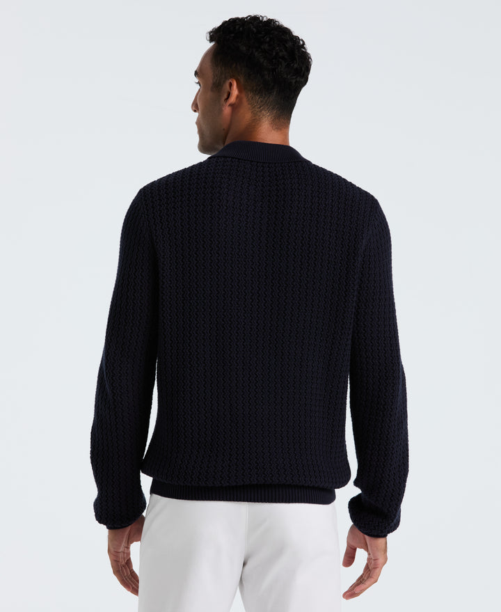 Cotton Zigzag Stitch Sweater Polo (Dark Sapphire) 