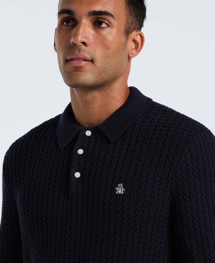 Cotton Zigzag Stitch Sweater Polo (Dark Sapphire) 