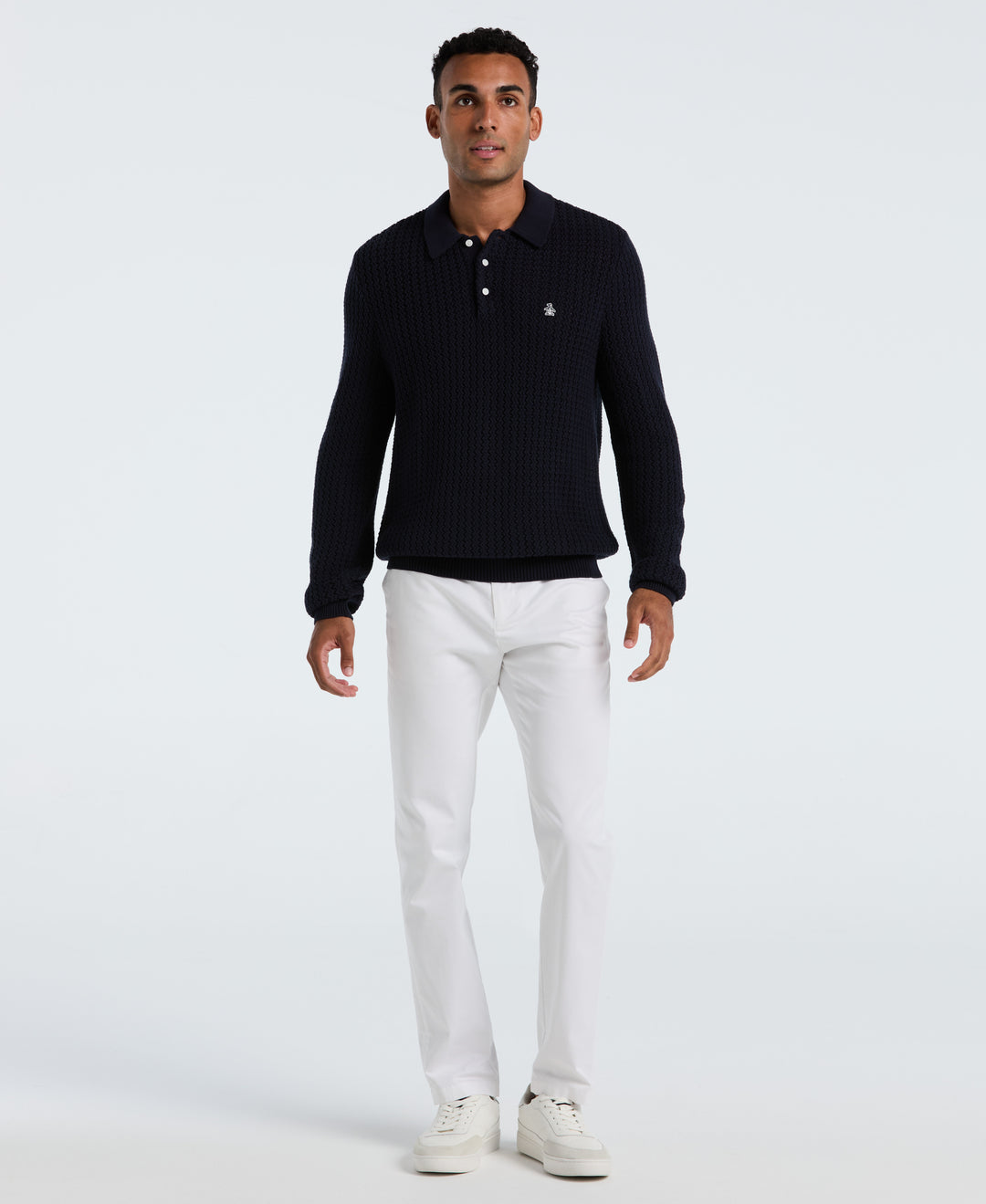 Cotton Zigzag Stitch Sweater Polo (Dark Sapphire) 