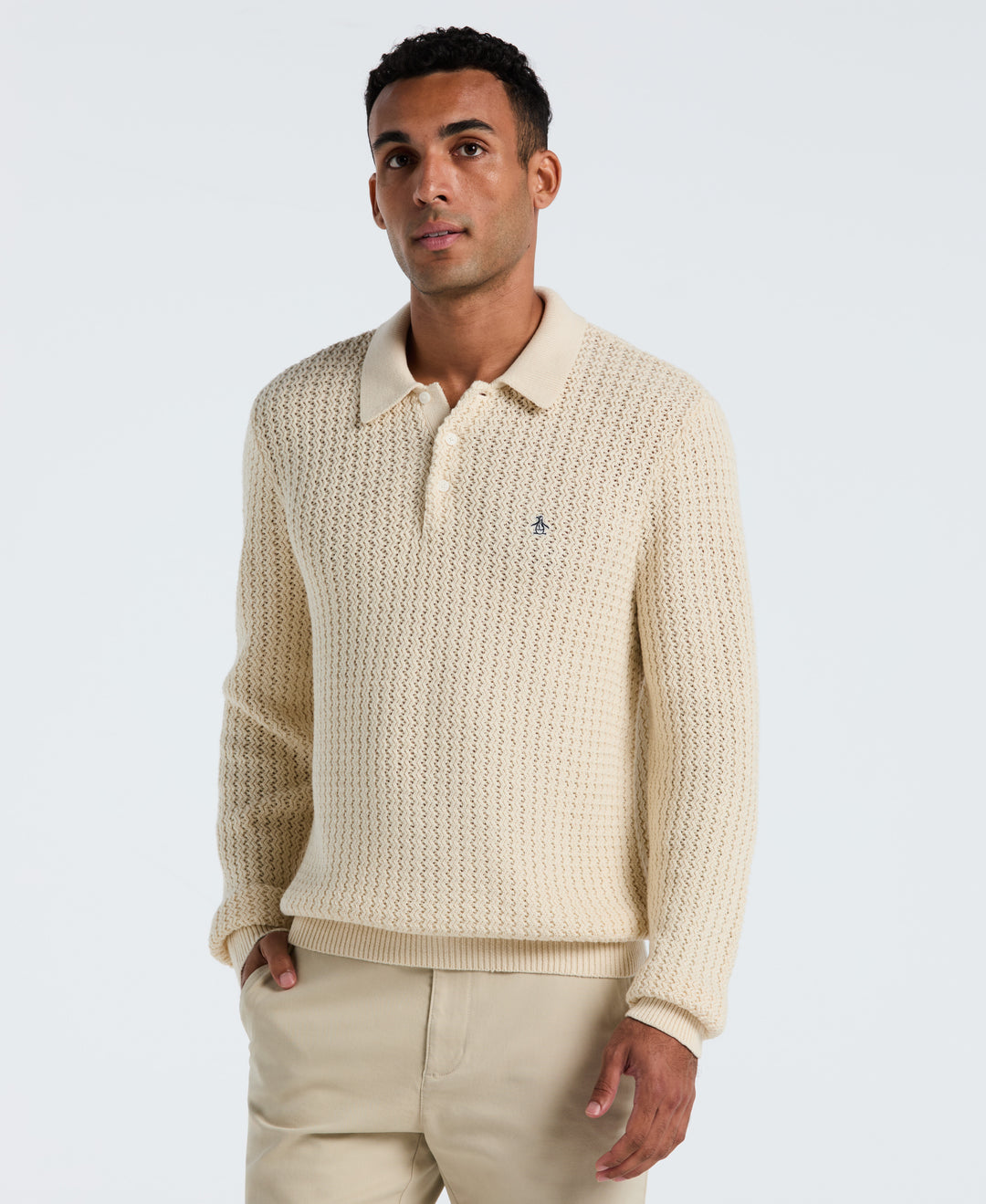 Cotton Zigzag Stitch Sweater Polo (Birch) 