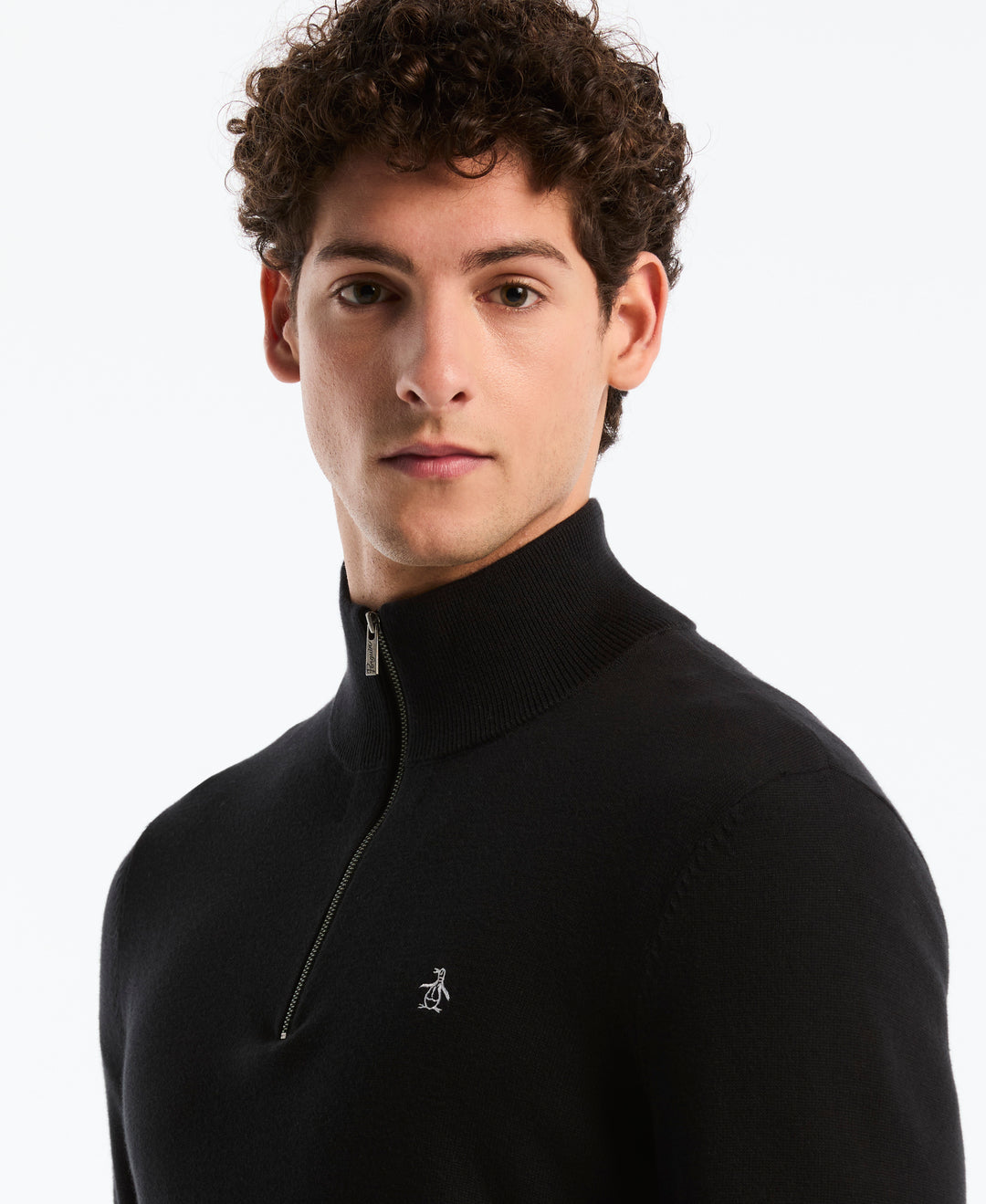1/4 Zip Cotton Jersey Sweater (True Black) 