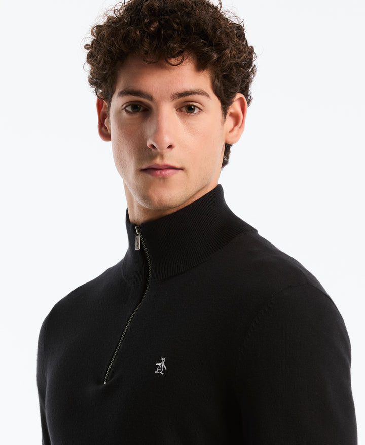 1/4 Zip Cotton Jersey Sweater (True Black) 