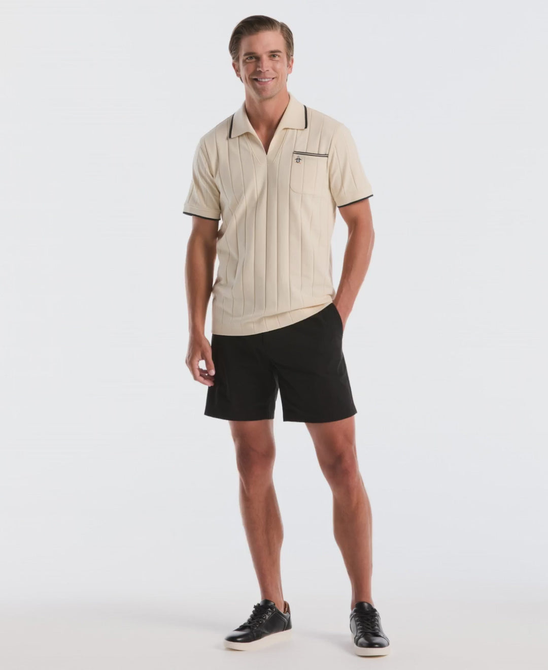 Cotton Rib Open Collar Polo