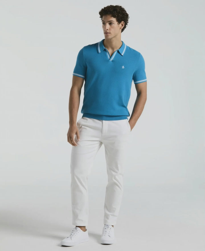 Textured Johnny Collar Sweater Polo