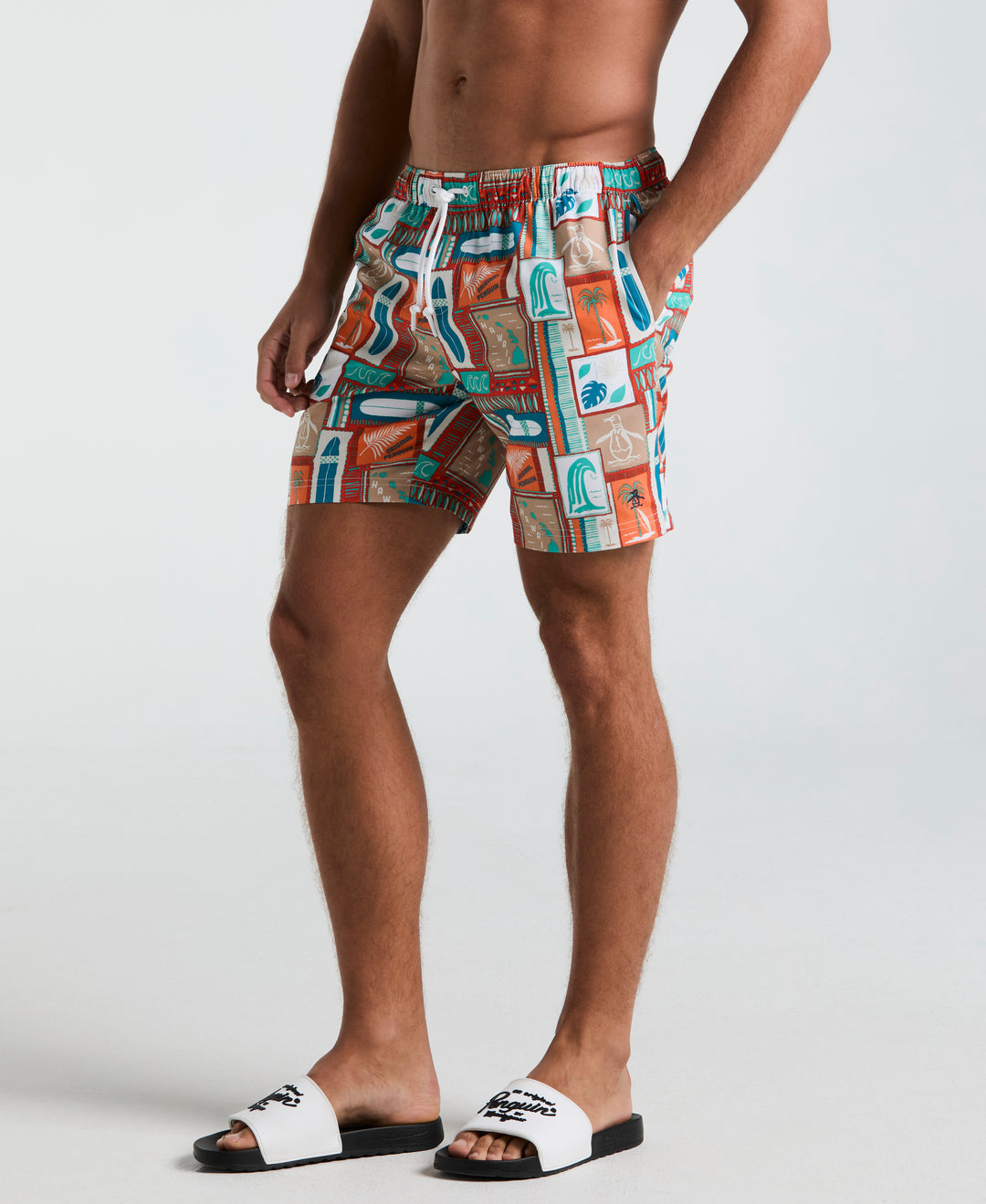 7" All-Over Surf Print Swim Shorts (Cherry Tomato) 