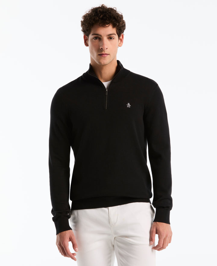 1/4 Zip Cotton Jersey Sweater (True Black) 