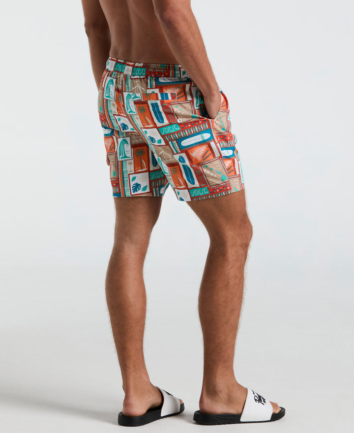 7" All-Over Surf Print Swim Shorts (Cherry Tomato) 