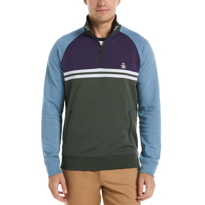 Colour Block Quarter Zip Sweater (Deep Forest) 