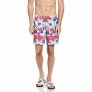 Abstract Floral Swim Shorts (Hot Coral) 