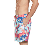 Abstract Floral Swim Shorts (Hot Coral) 