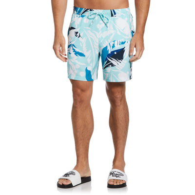 Abstract Tropical Print Swim Shorts (Aruba Blue) 