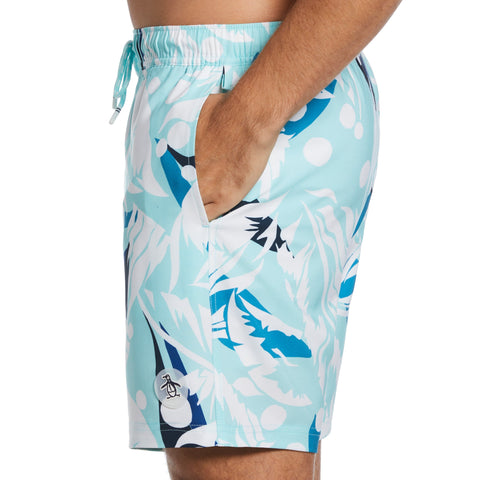 Abstract Tropical Print Swim Shorts (Aruba Blue) 