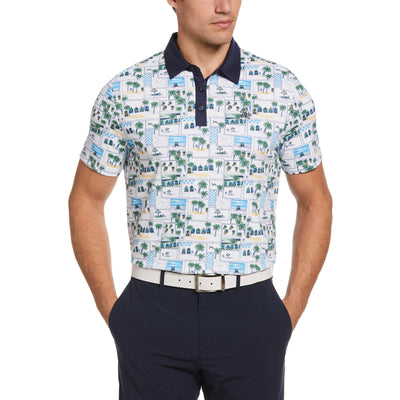 Beach Club Print Golf Polo (Bright White) 