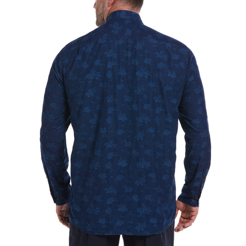 Big & Tall Woven Jacquard Denim Shirt (Dark Sapphire) 