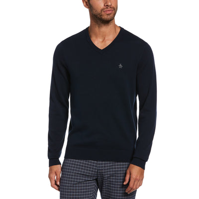 Combed Cotton V-Neck Sweater-Sweaters-Dark Sapphire-XXL-Original Penguin