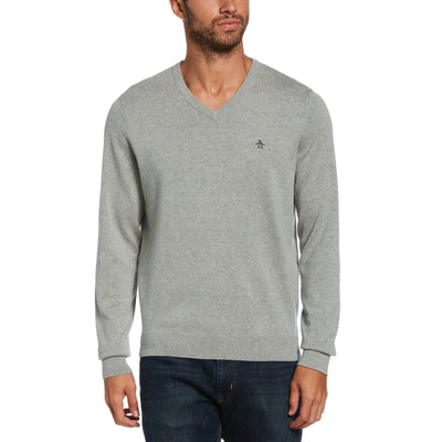 Combed Cotton V-Neck Sweater-Sweaters-Rain Heather-S-Original Penguin