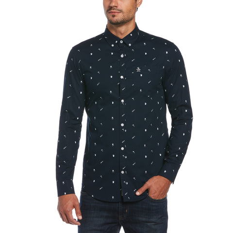 Ditsy Drinks Print Shirt-Shirts-Dark Sapphire-XXL-Original Penguin