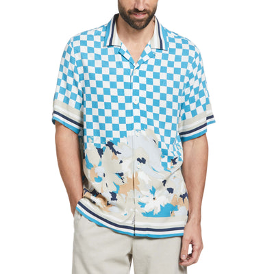 EcoVero™ Check Camp Collar Shirt (Mosaic Blue) 