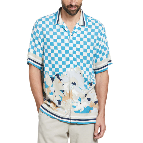 EcoVero™ Check Camp Collar Shirt (Mosaic Blue) 