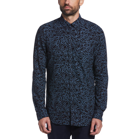 EcoVero™ Linen Blend Oval Print Shirt (Dark Sapphire) 