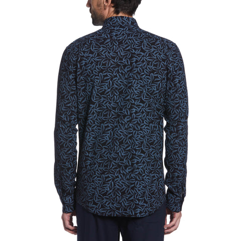 EcoVero™ Linen Blend Oval Print Shirt (Dark Sapphire) 
