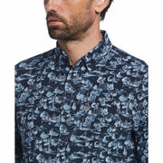 EcoVero™ Blend Scenic Print Woven Stretch Shirt (Dark Sapphire) 
