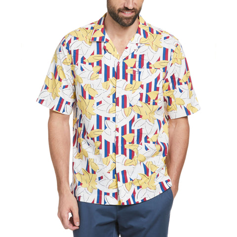 Ecovero™ Stripe Leaf Print Camp Collar Shirt (Limoges) 