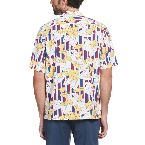 Ecovero™ Stripe Leaf Print Camp Collar Shirt (Limoges) 