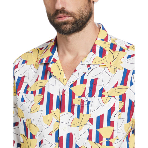 Ecovero™ Stripe Leaf Print Camp Collar Shirt (Limoges) 