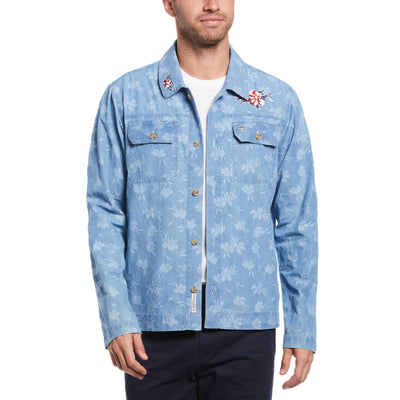 Embroidered Floral Print Denim Jacket (Faded Denim) 