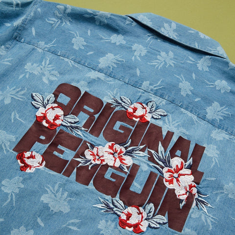 Embroidered Floral Print Denim Jacket-Outerwear-Original Penguin