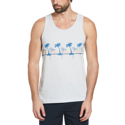 Engineered Stripe Palm Tree Print Tank (Ballad Blue) 