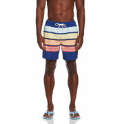 Horizontal Stripe Print Swim Shorts (Mazarine Blue) 