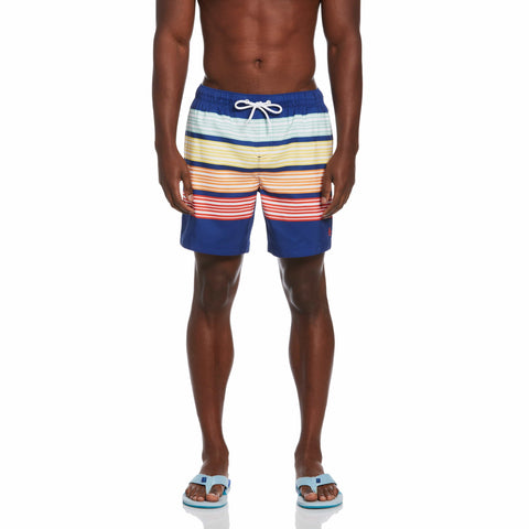 Horizontal Stripe Print Swim Shorts (Mazarine Blue) 