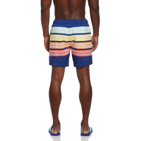 Horizontal Stripe Print Swim Shorts (Mazarine Blue) 